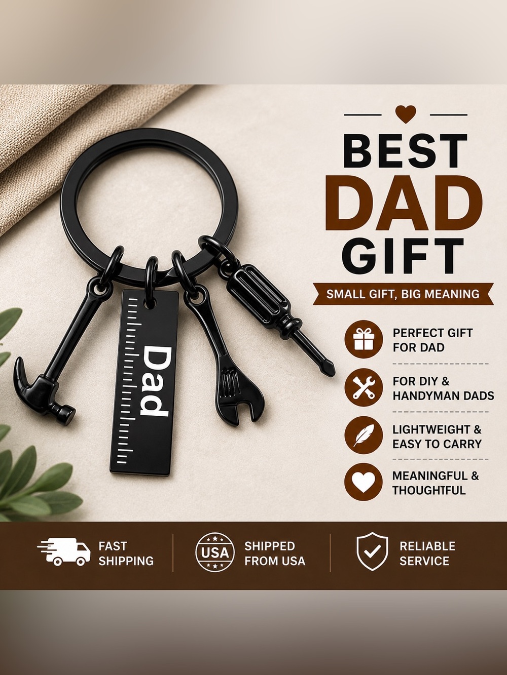 Dad Tool Keychain Gift for Father’s Day | Mini HaBlack 'Dad' Tool Charm Keychain
